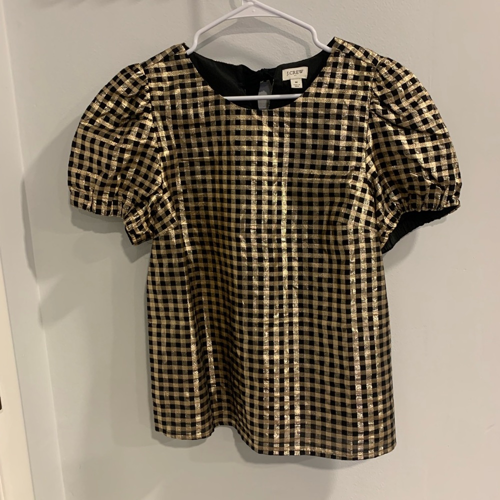J. Crew Black and Gold Checkered Blouse